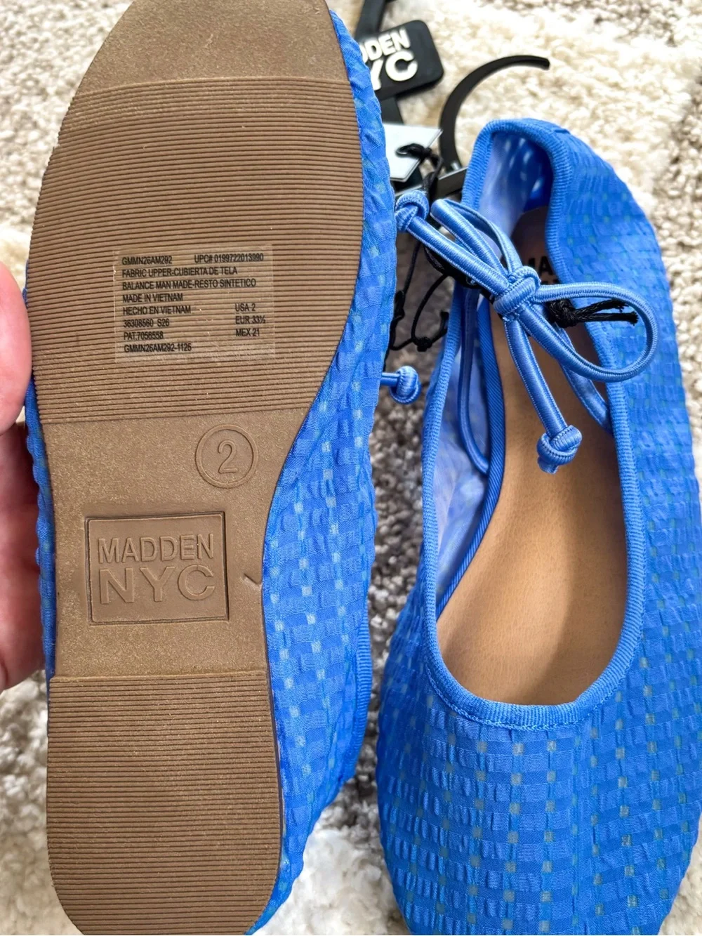 NWT Madden NYC Girls Blue Gingham Mesh Ballet Flats Lace Tie Mary Jane Shoes